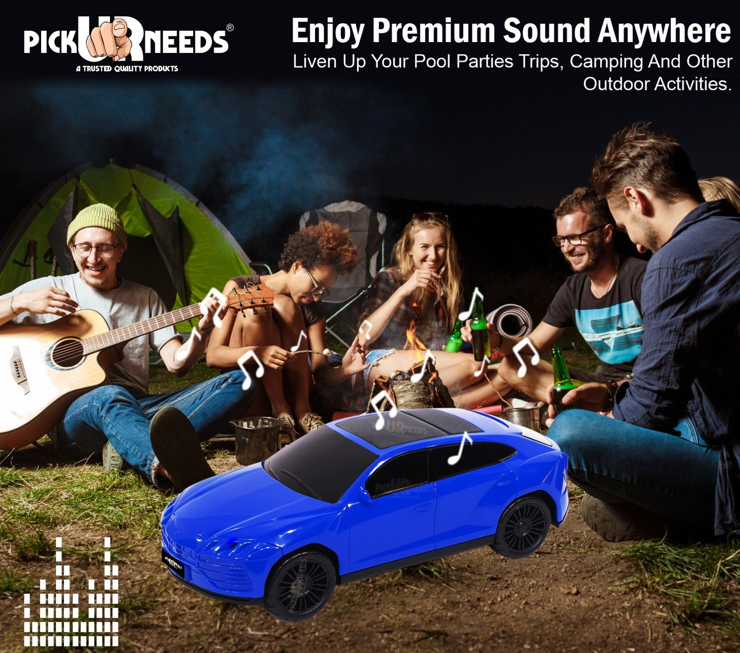 Pick Ur Needs Rechargeable Car-Shaped Speaker – RGB LED Light, USB/FM/SD Card, Type-C, 1200mAh